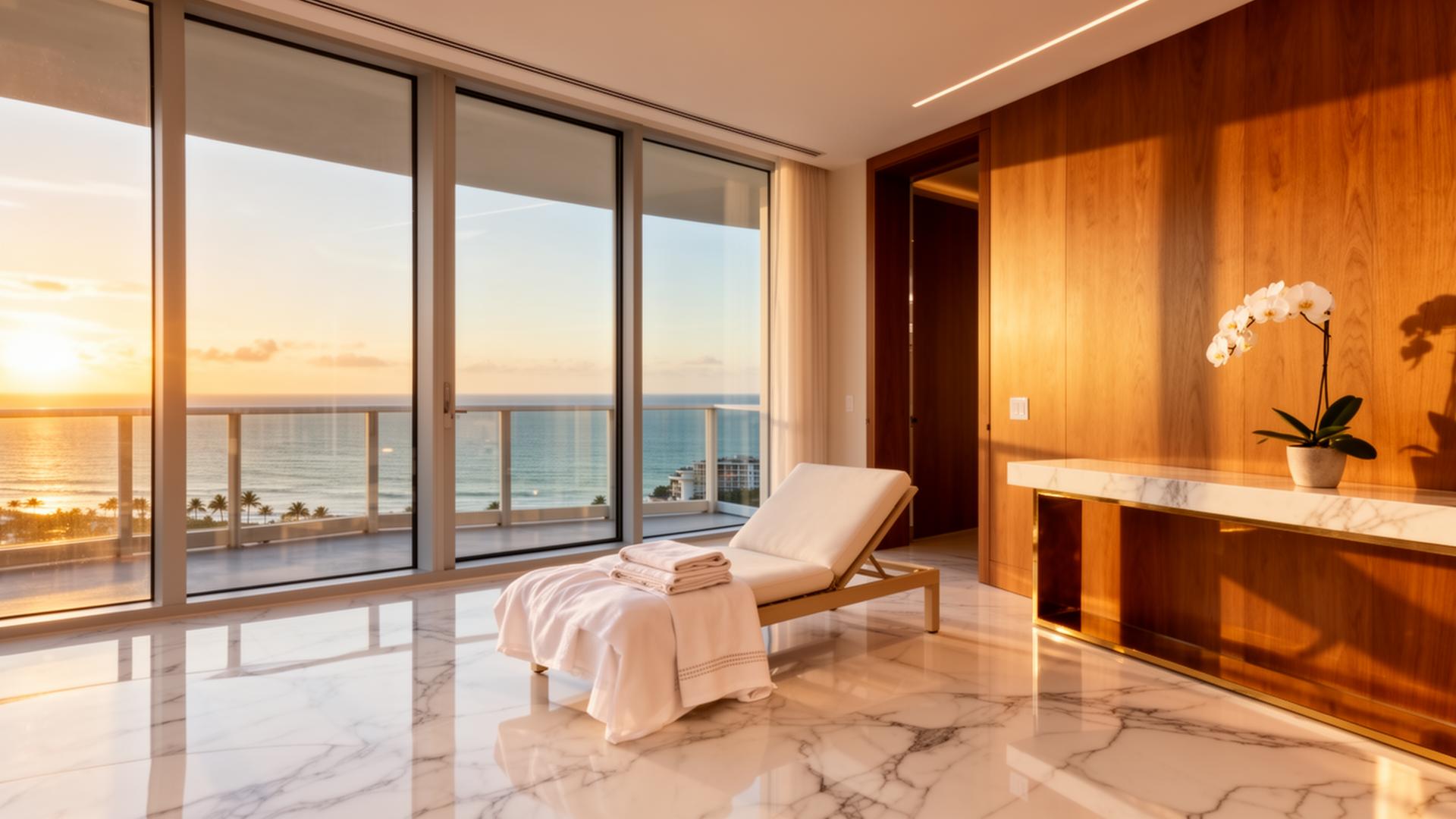 Luxury oceanfront Miami penthouse with marble floors and fresh linens